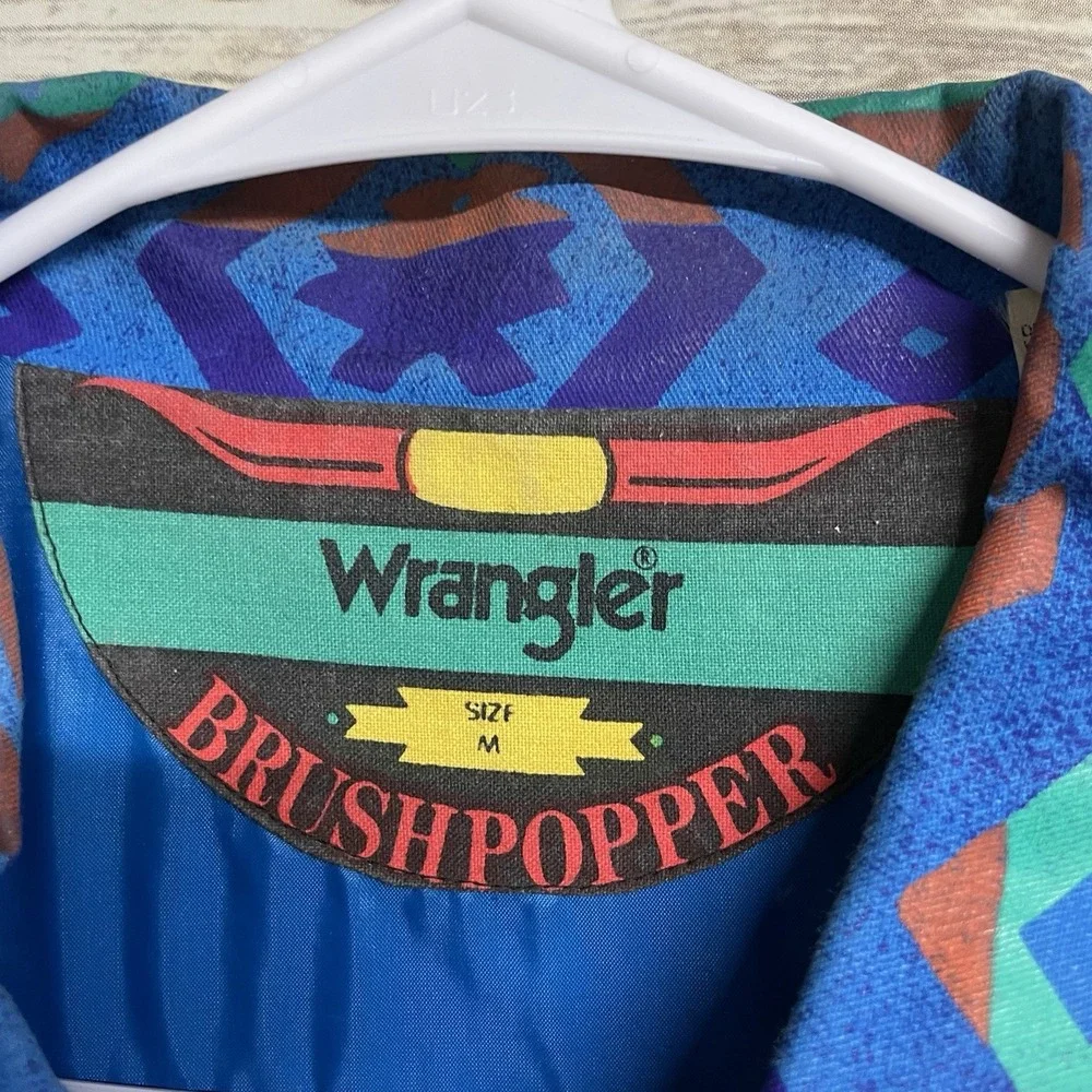 Vintage 90s‎ Wrangler Brushpopper Jacket Medium Western Aztec Southwest EUC